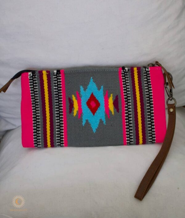 Bohemian bag with grey and turquoise and pink