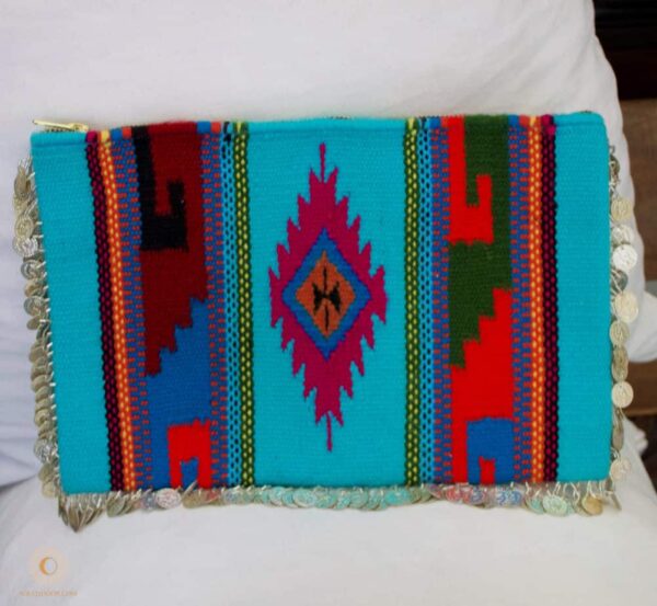 Turquoise Boho Clutch with coins and beads