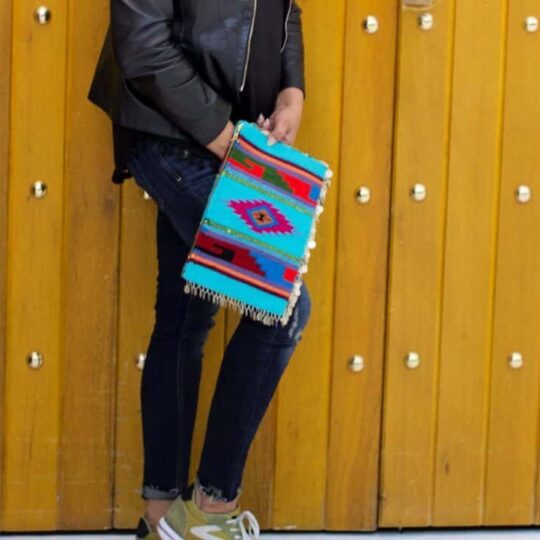 Turquoise Clutch with beads and coins