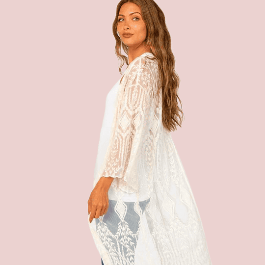 Long white and cream kimono style cover up