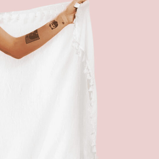 White sheer sarong with tassels