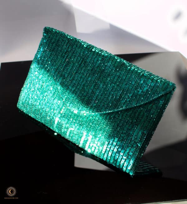 Green sequined clutch