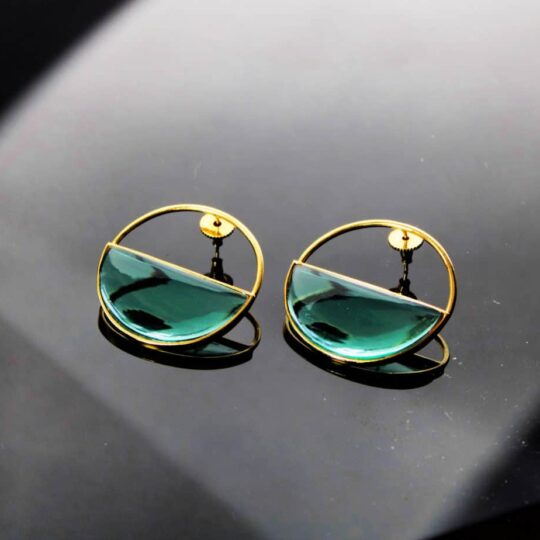 Green glass 21K gold plated earrings