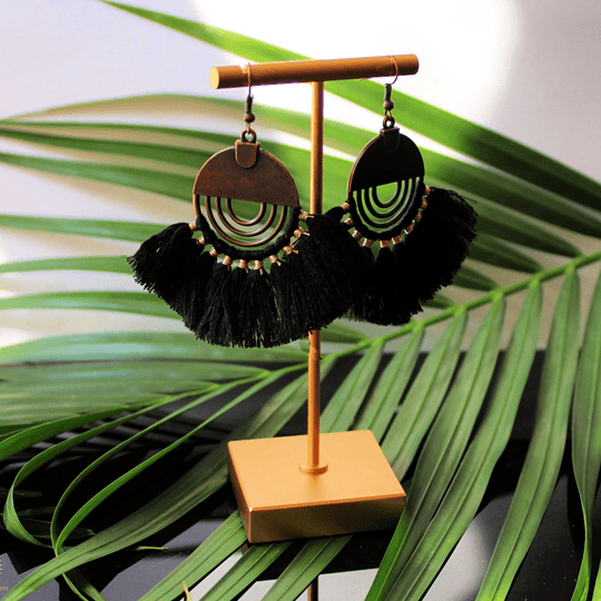 Black tassel boho earrings
