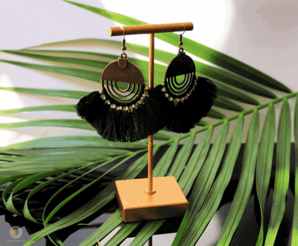 Black tassel boho earrings