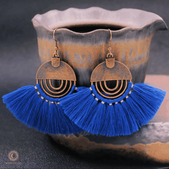 Boho Tassel Earrings in Blue