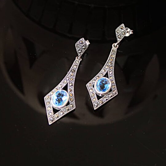 Silver topaz marcasite earrings