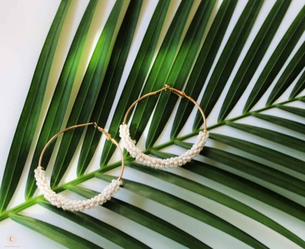 White beaded hoop earrings