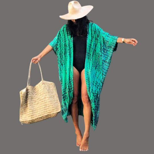 Green and black beach cover up kimono