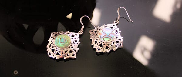 Silver and abalone drop earrings