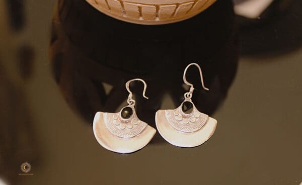 Silver and black onyx half moon earrings
