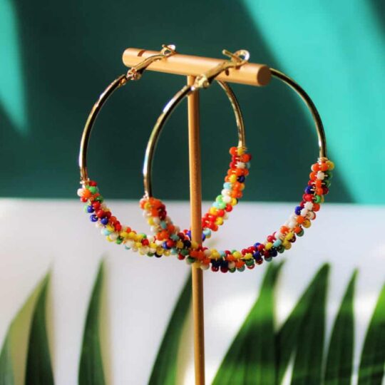 multi colored beaded hoops