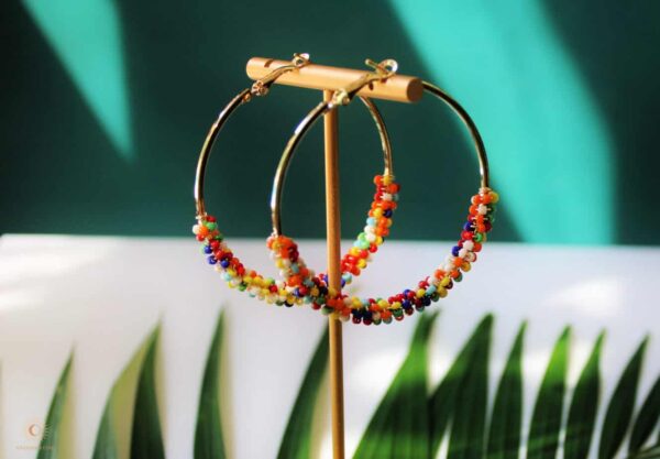 multi colored beaded hoops