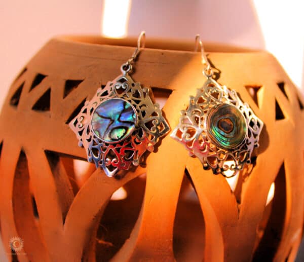 Silver and abalone shell drop earrings