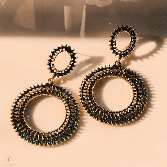 Circular Drop Earrings with green stones