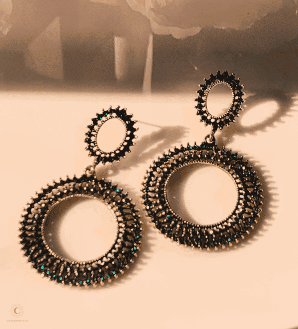 Circular Drop Earrings with green stones