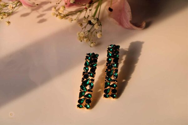 Long rectangle shape green crystal earrings