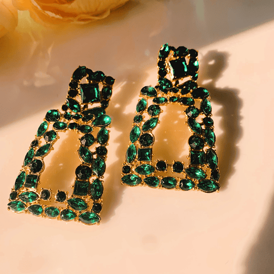 Green Crystal Door Knocker Earrings