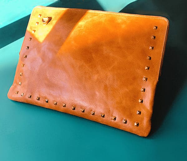 Leather laptop bag with studs