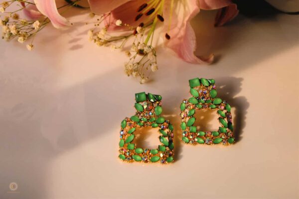 Apple Green Crystal Earrings - Image 2