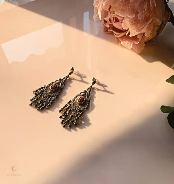 Silver Ruby and marcasite earrings