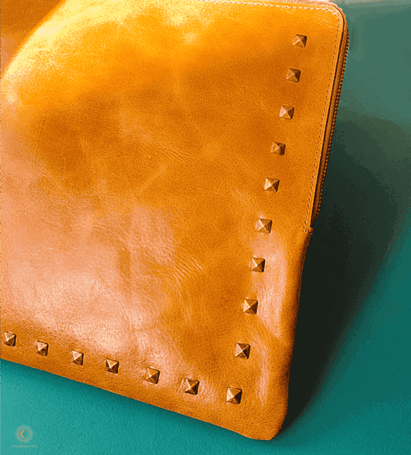 Close up look at Leather laptop bag
