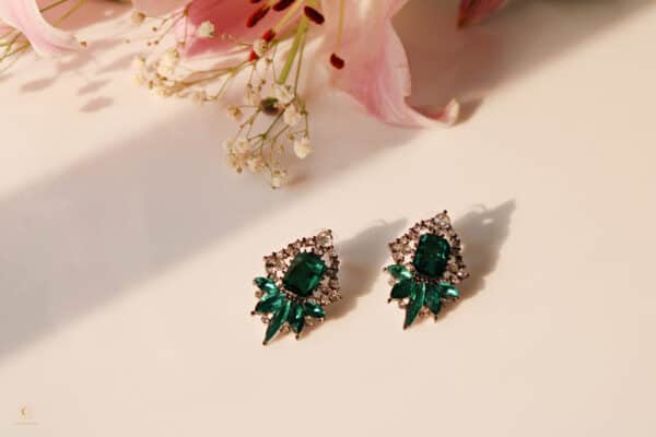 White and Green Crystal Earrings