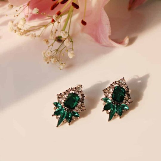 White and Green Crystal Earrings