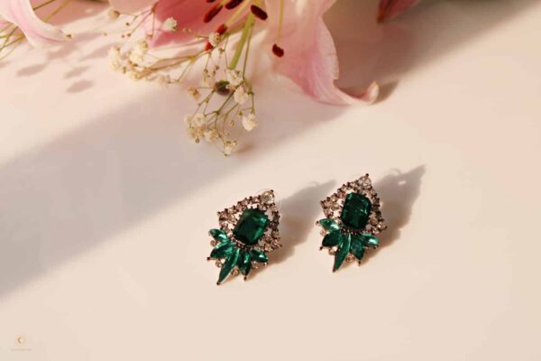 White and Green Crystal Earrings
