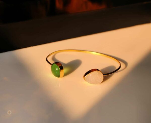 Green quartz and rainbow moonstone bangle