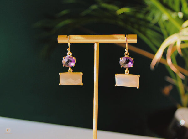 Amethyst Quartz and Citrine Quartz Gemstone Earrings