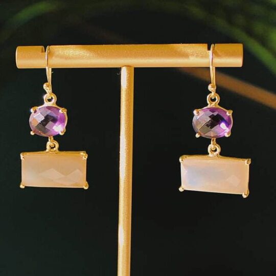 Amethyst Quartz and Citrine Quartz Gemstone Earrings