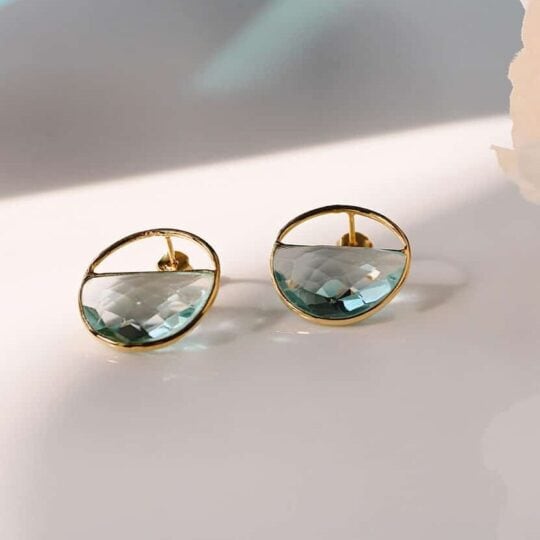 Aqua Quartz Round Earrings