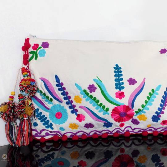 Embroidered Clutch with pink trim