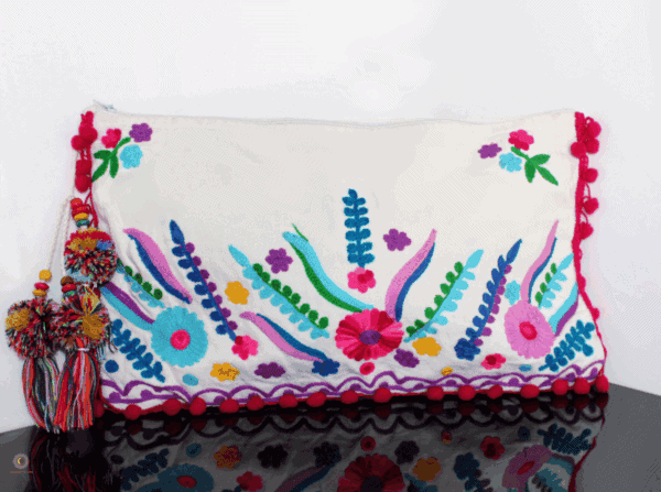 Embroidered Clutch with pink trim