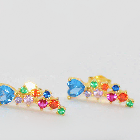 Multi Crystal gold plated climber earrings