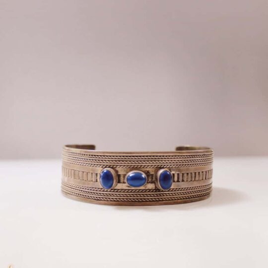 Antique Silver Afghani Cuff Bracelet with Lapis