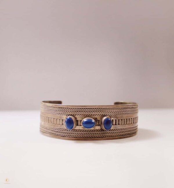 Antique Silver Afghani Cuff Bracelet with Lapis