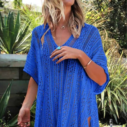 Blue Cover up petrol blue crochet beach top
