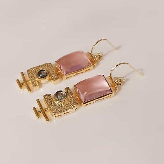 Pink Quartz drop Earrings Aqua Quartz unusual earrings