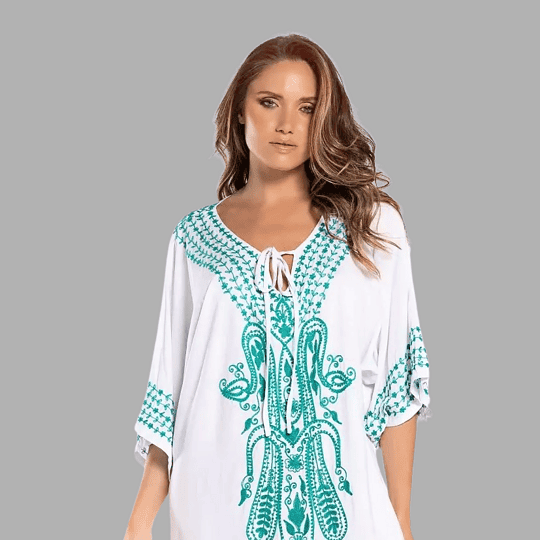 White Long Beach cover up kaftan style