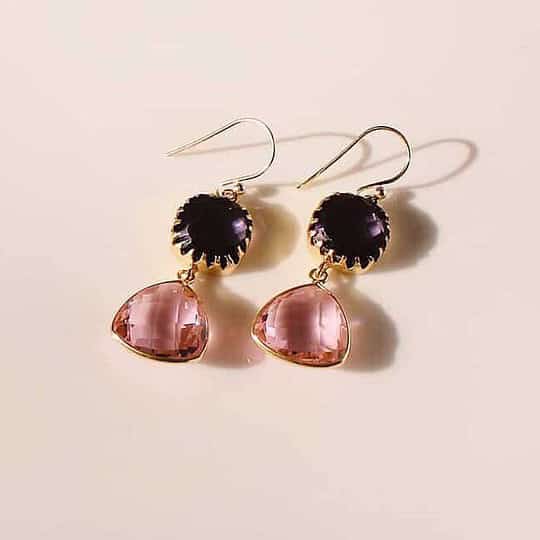 Elegant Amethyst and Pink Quartz Drop Earrings