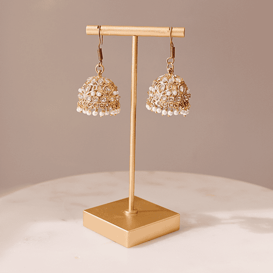 Gold and Pink Jaipur Jhumka Earrings