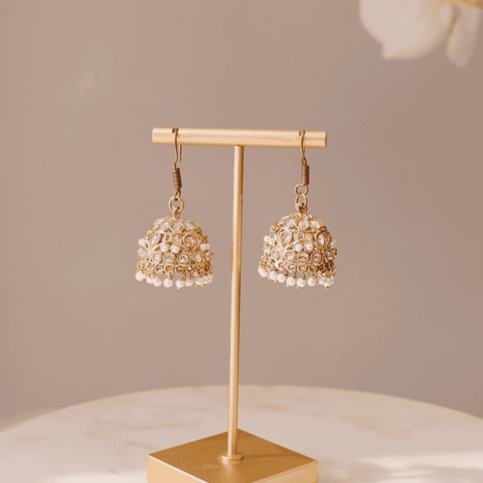 Gold and Pink Jaipur Jhumka Earrings