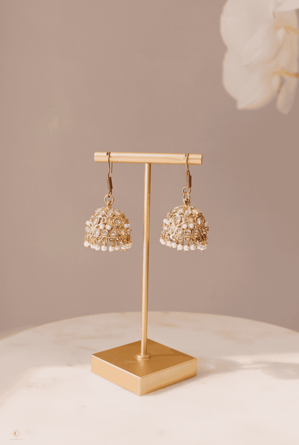 Gold and Pink Jaipur Jhumka Earrings