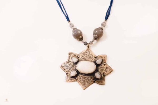 Antique necklace from Afghanistan star design with lapis agate and amethyst