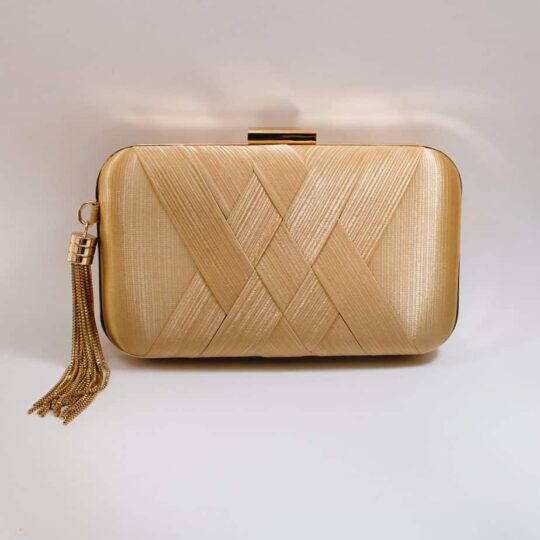 gold champagne evening clutch with gold tassels hardcase