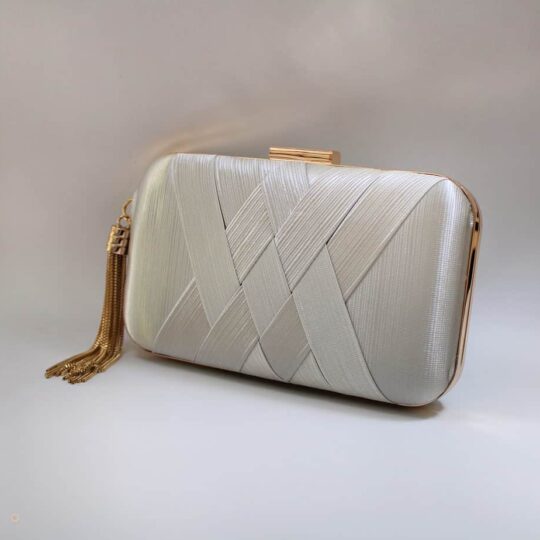 hardcase evening clutch in silver made in silk
