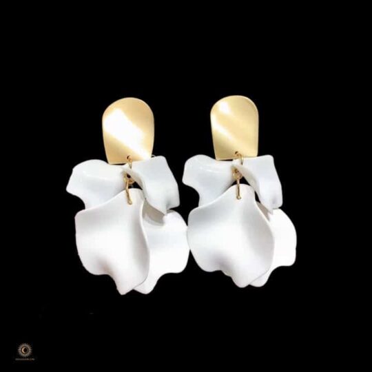 White and gold Earrings Rose Petals
