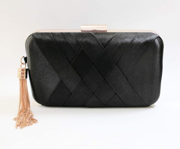 Black silk satin hardcase clutch